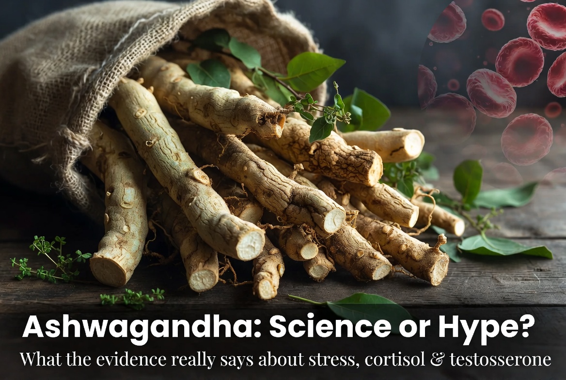 Ashwagandha root (Withania somnifera) — Science or Hype: the evidence on stress, cortisol and testosterone
